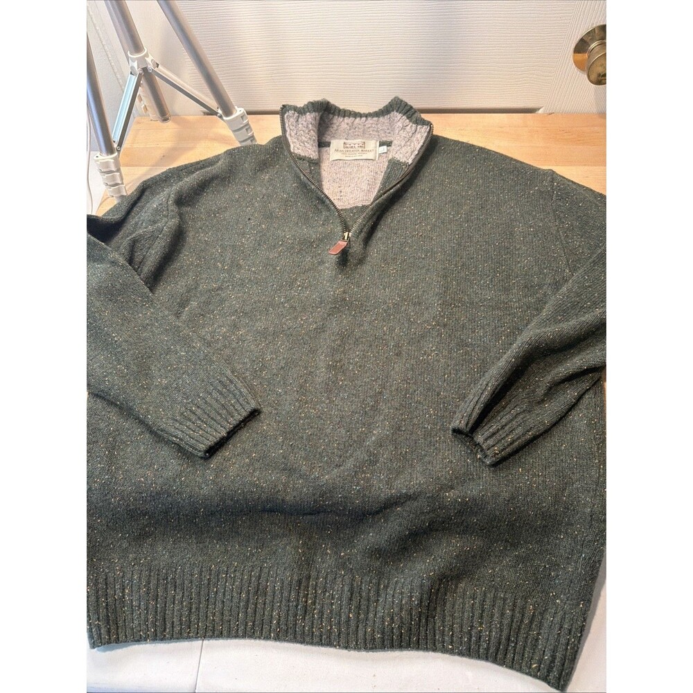 Aran Sweater Market Donegal Half Zip Wool Sweater Forest  Green Speckle L